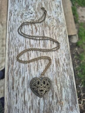 3 For $15!! Antique Brass Heart Pendant Necklace - Filigree Design